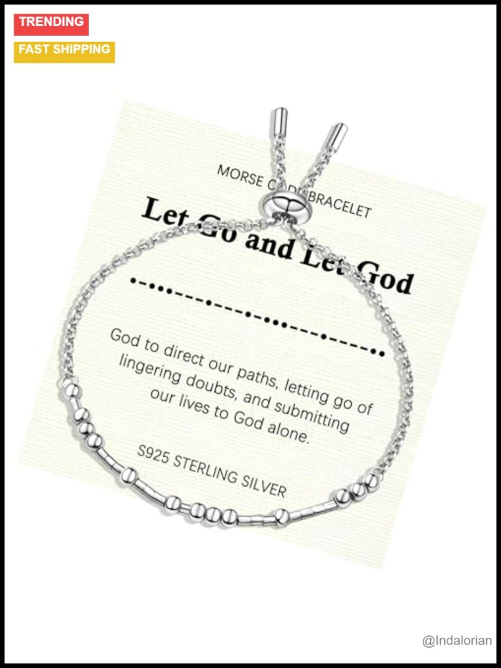 Morse Code Sterling Silver Bracelet Inspirational Religious Adjustable Link